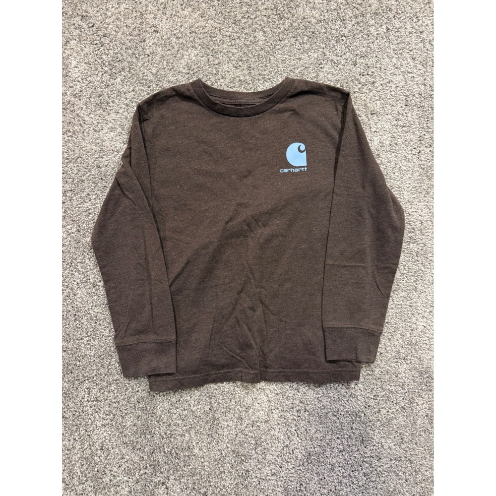 Carhartt Shirt Kids S 8-10 Brown Long Sleeve Mountain Graphic Hard Working Gear*